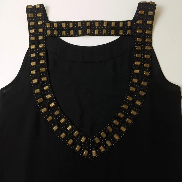 Forever 21 studded black chiffon dress sleeveless and flare prom cocktail dress - Picture 10 of 15